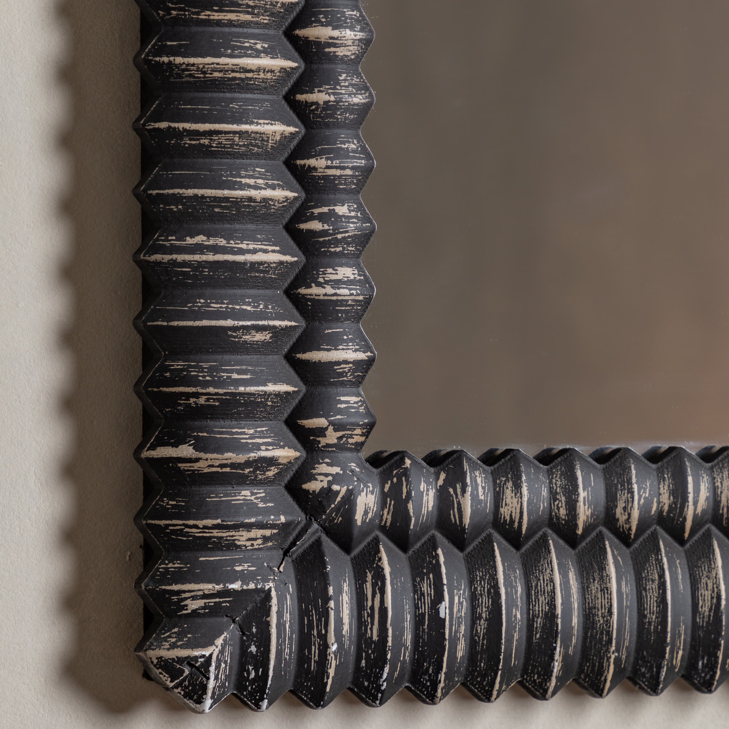 Chambery Arch Black Wash Overmantle Wall Mirror